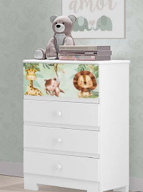 COMODA INFANTIL HAPPY BRANCO LEAOZINHO
