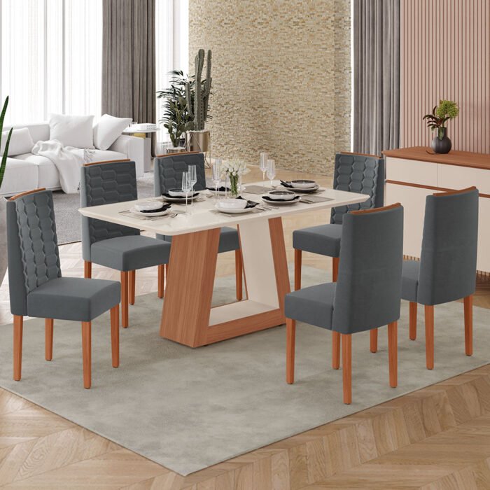 SALA HELOIZE 1,60 +6 CAD CORAL (PES MDF) FREIJO OFF WHITE OFF WHITE DEL CINZA