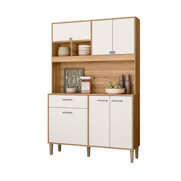 KIT COZINHA ERVA DOCE 120 - FREIJO/OFF WHITE CRISTAL PTA FECHADA