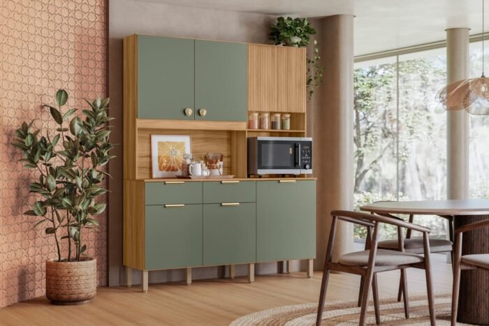 KIT COZINHA TROPICAL - FREIJO/VERDE/RIPADO FREIJO PTA FECHADA