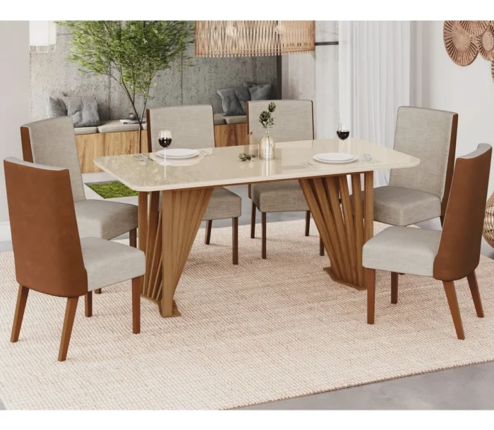 MESA ADRIANA 2000MM CANTO ARREDON C/ VIDRO NATURE/OFF WHITE