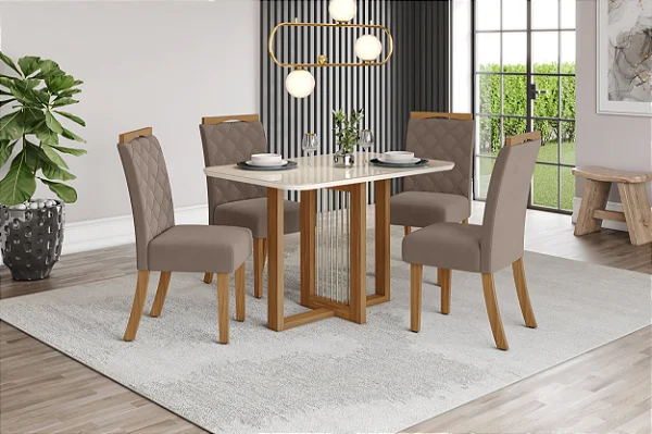 Mesa Natali 1200mm c/ Vidro Nature/Off White