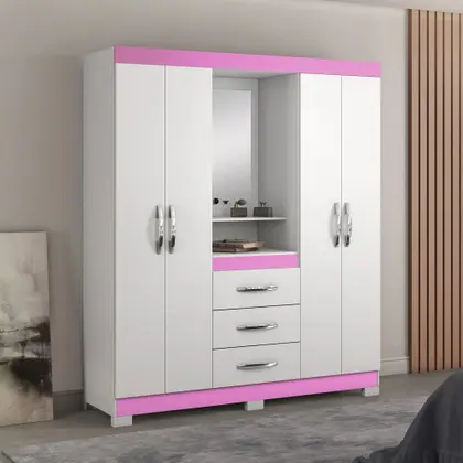 GUARDA ROUPA NT 5015 BRANCO NEW/ROSA BRANCO