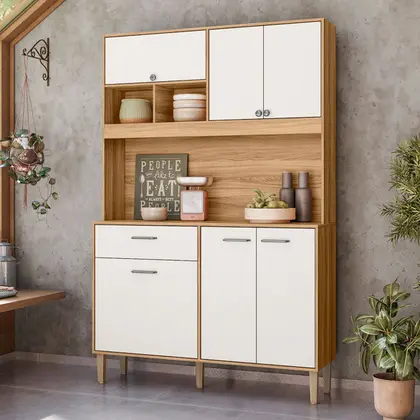 KIT COZINHA ERVA DOCE 140 - FREIJO/OFF WHITE CRISTAL PTA FECHADA