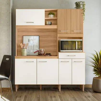 KIT COZINHA YARA 160 - FREIJO/OFF WHT CRT/RIP. FREIJO PTA FECHADA